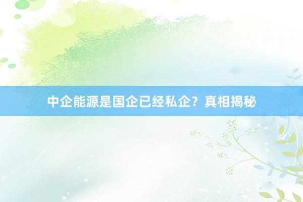 中企能源是国企已经私企？真相揭秘